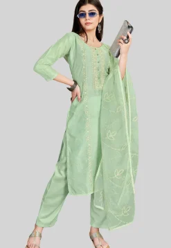 Embroidered Chanderi Silk Pakistani Suit in Sea Green