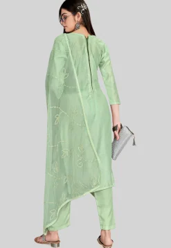 Embroidered Chanderi Silk Pakistani Suit in Sea Green