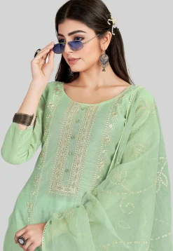 Embroidered Chanderi Silk Pakistani Suit in Sea Green