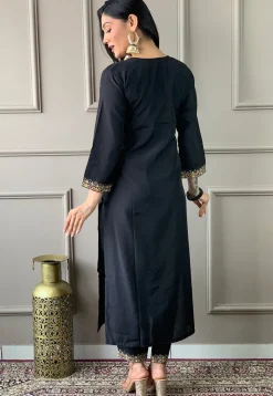 Embroidered Chanderi Silk Pakistani Suit in Black
