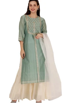 Embroidered Chanderi Silk Pakistani Suit in Dusty Green