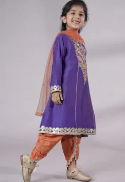 Embroidered Chanderi Silk Punjabi Suit in Purple