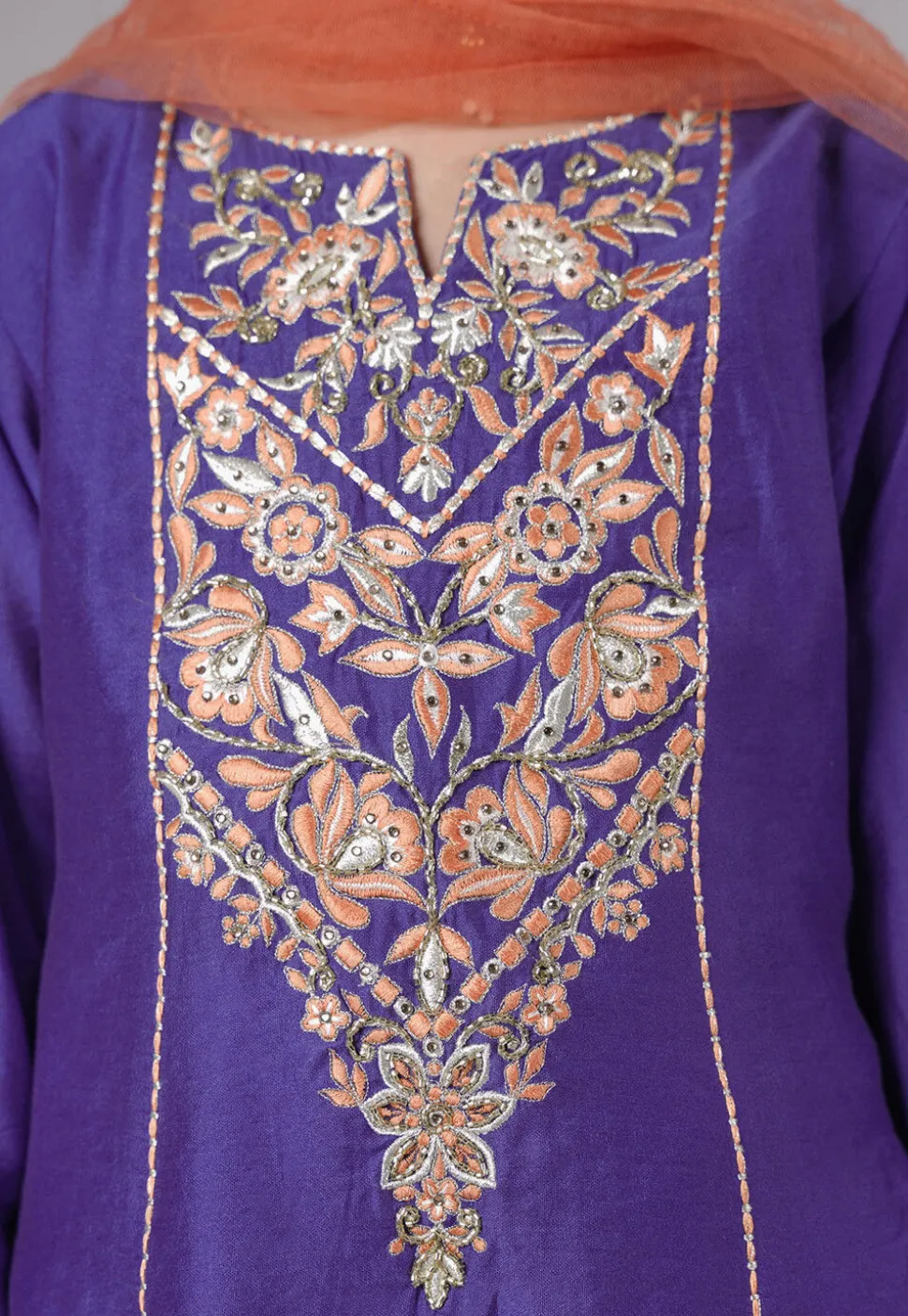 Embroidered Chanderi Silk Punjabi Suit in Purple