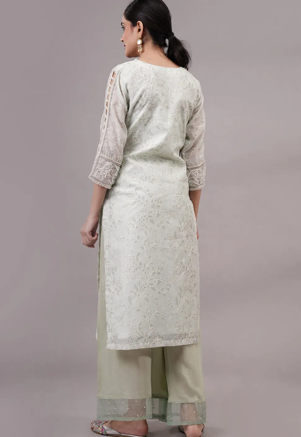 Embroidered Chanderi Silk Pakistani Suit in Pastel Green