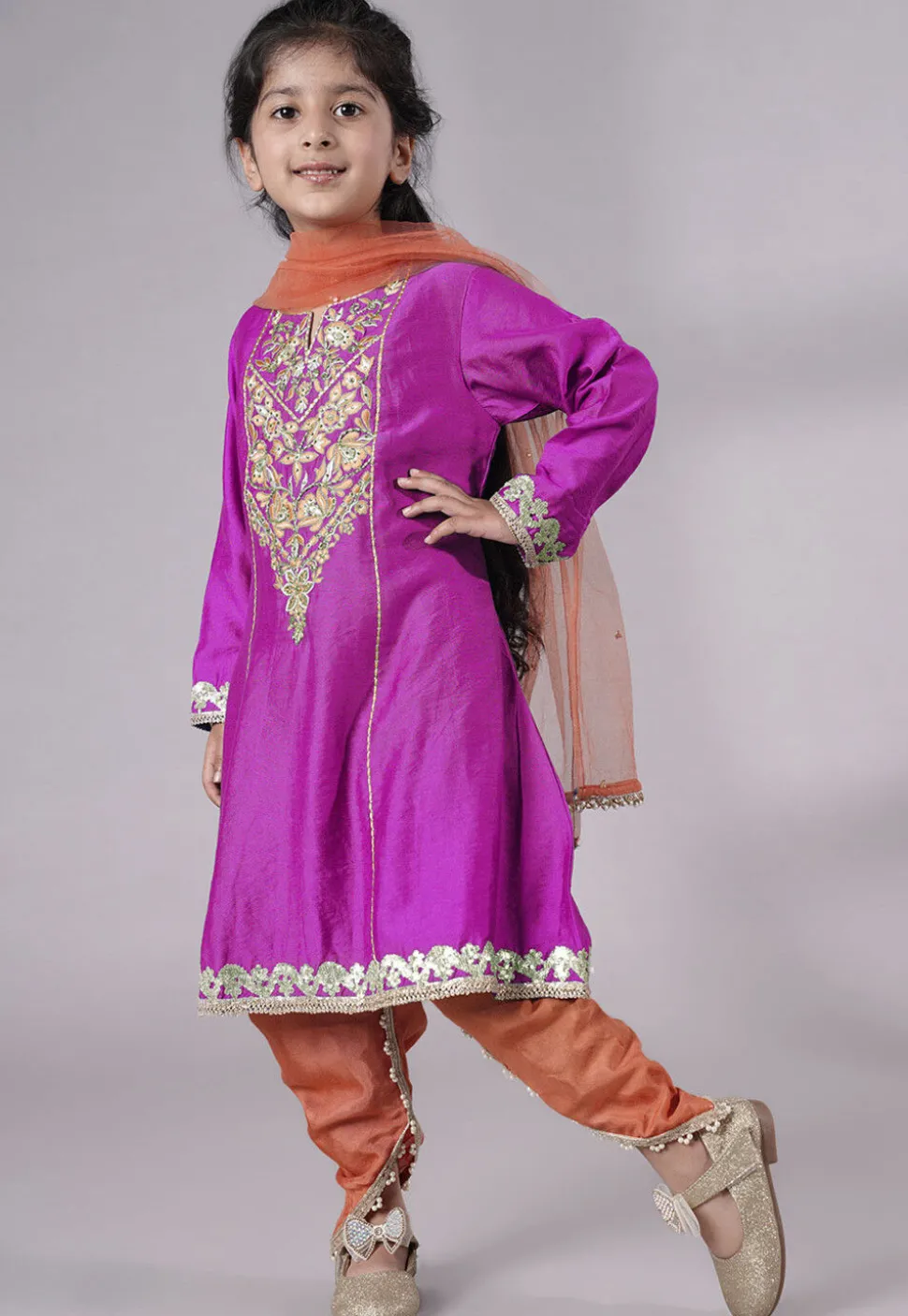 Embroidered Chanderi Silk Punjabi Suit in Magenta