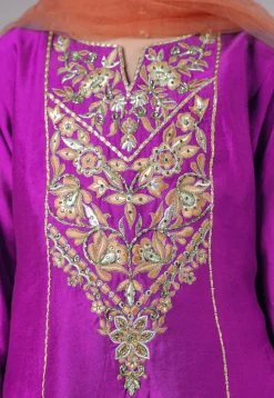 Embroidered Chanderi Silk Punjabi Suit in Magenta