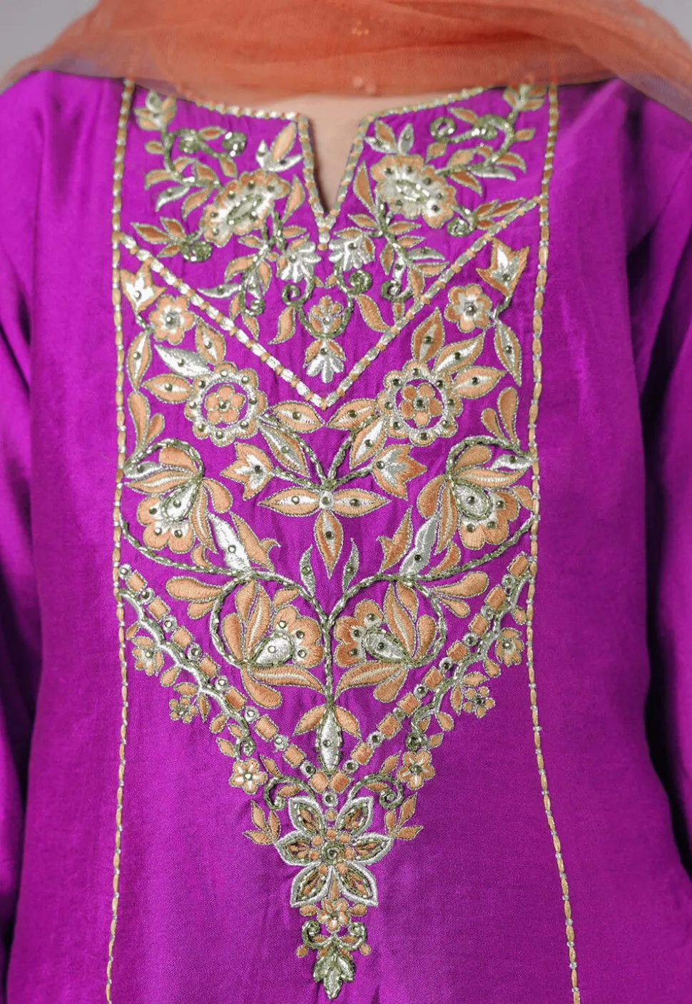 Embroidered Chanderi Silk Punjabi Suit in Magenta