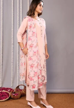 Embroidered Chanderi Silk Pakistani Suit in Pink