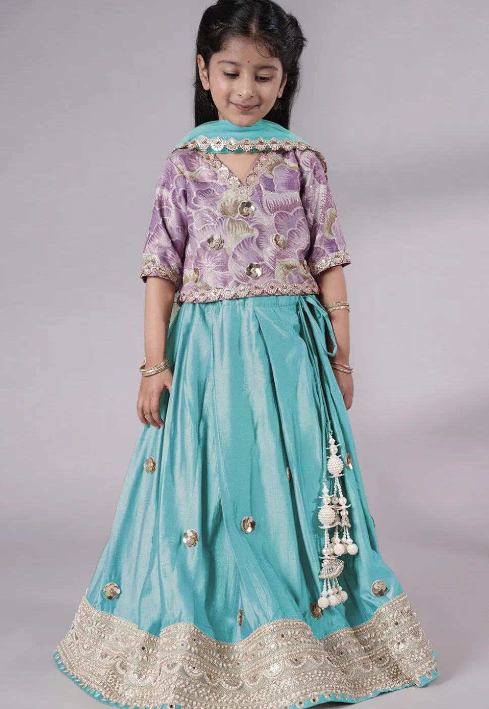 Embroidered Chanderi Silk Lehenga in Sky Blue