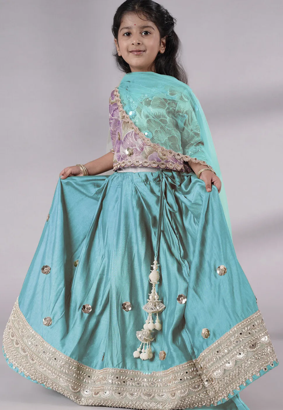 Embroidered Chanderi Silk Lehenga in Sky Blue