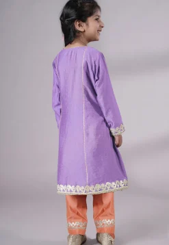 Embroidered Chanderi Silk Punjabi Suit in Light Purple