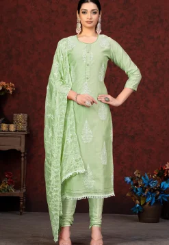 Embroidered Chanderi Silk Straight Suit in Pastel Green