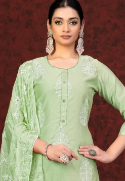 Embroidered Chanderi Silk Straight Suit in Pastel Green
