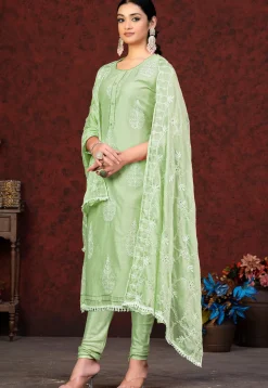 Embroidered Chanderi Silk Straight Suit in Pastel Green