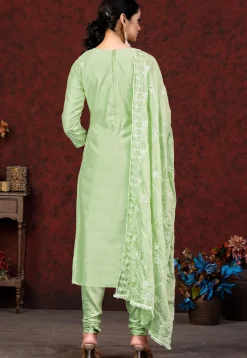 Embroidered Chanderi Silk Straight Suit in Pastel Green