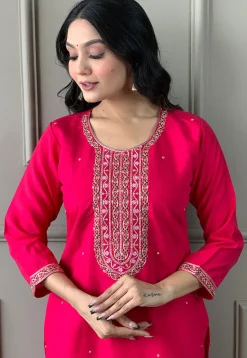 Embroidered Chanderi Silk Pakistani Suit in Pink