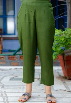 Embroidered Chanderi Silk A Line Suit in Olive Green