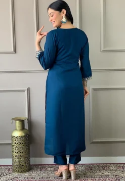 Embroidered Chanderi Silk Pakistani Suit in Blue