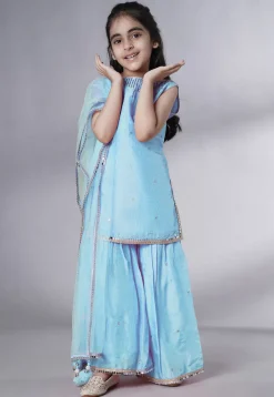 Embroidered Chanderi Silk Pakistani Suit in Sky Blue