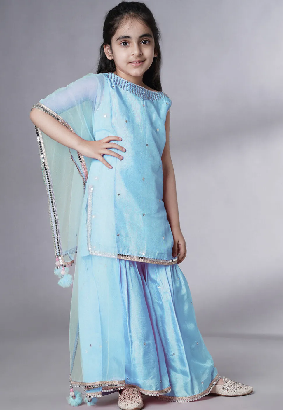 Embroidered Chanderi Silk Pakistani Suit in Sky Blue