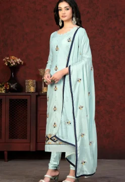 Embroidered Chanderi Silk Straight Suit in Light Blue