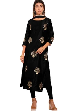 Embroidered Chanderi Silk Straight Suit in Black