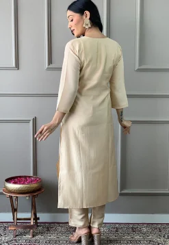 Embroidered Chanderi Silk Pakistani Suit in Beige