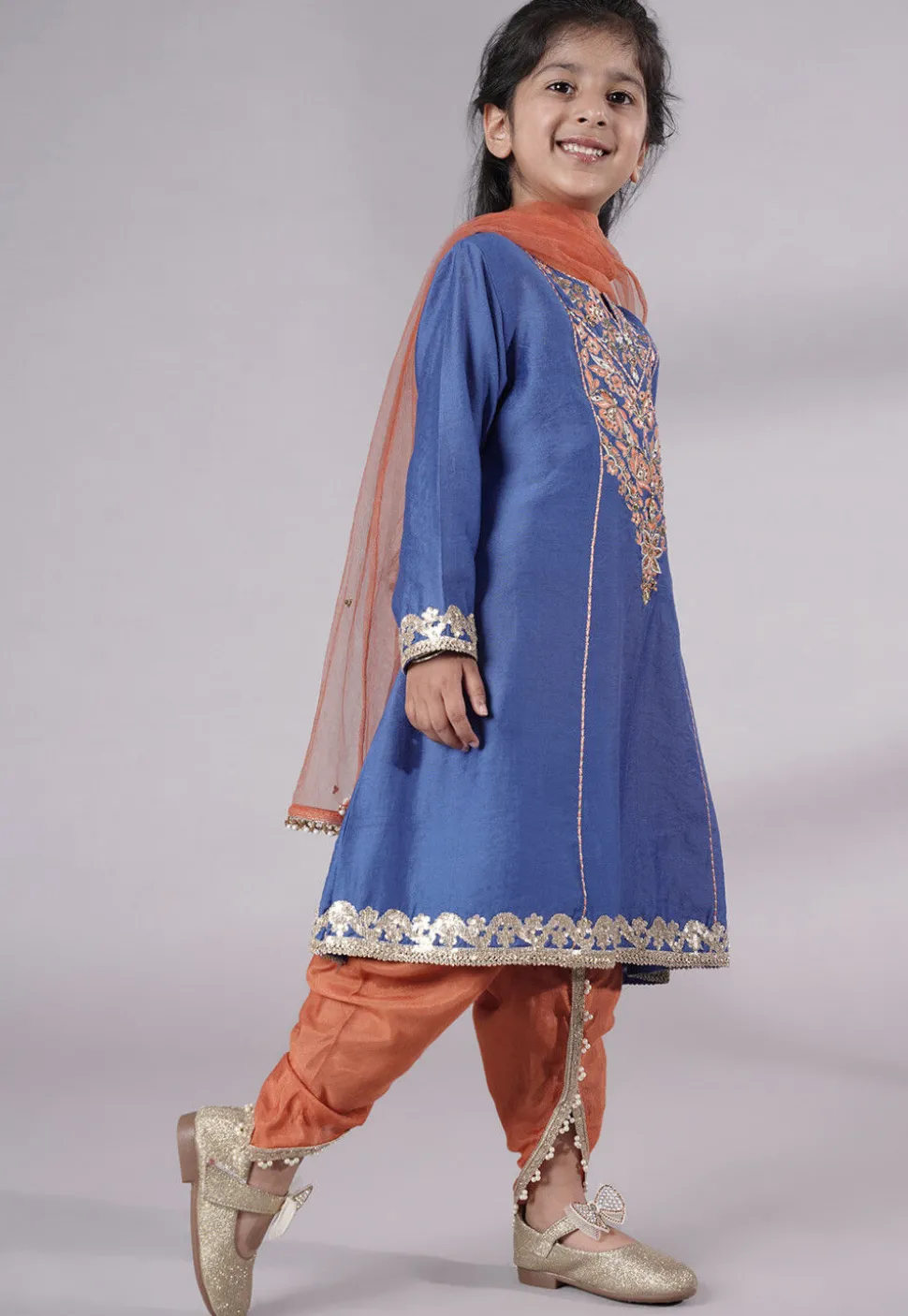 Embroidered Chanderi Silk Punjabi Suit in Blue