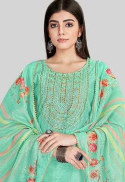 Embroidered Chanderi Silk Pakistani Suit in Sea Green