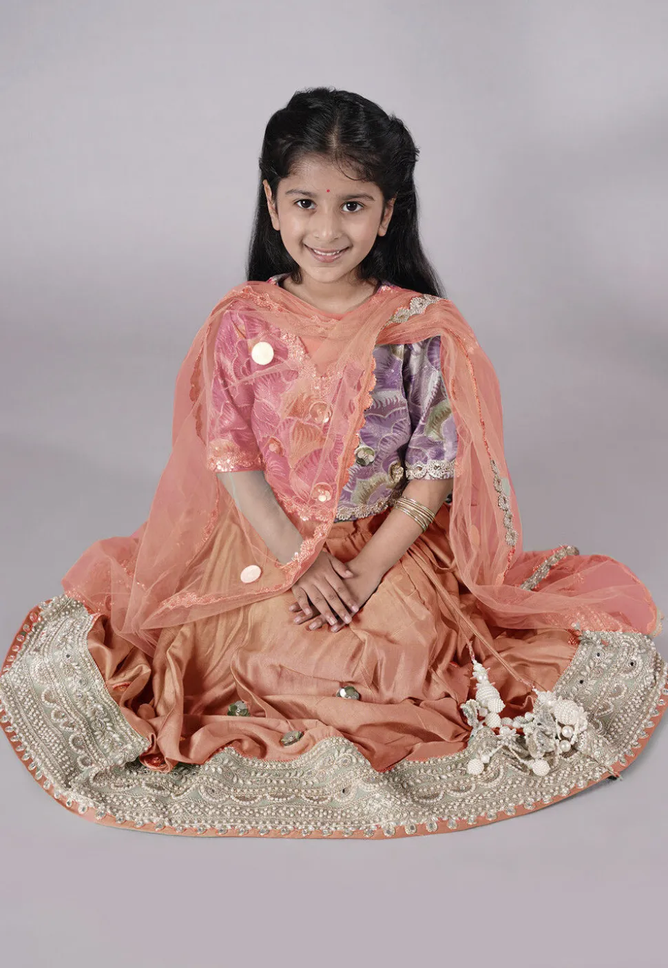 Embroidered Chanderi Silk Lehenga in Peach