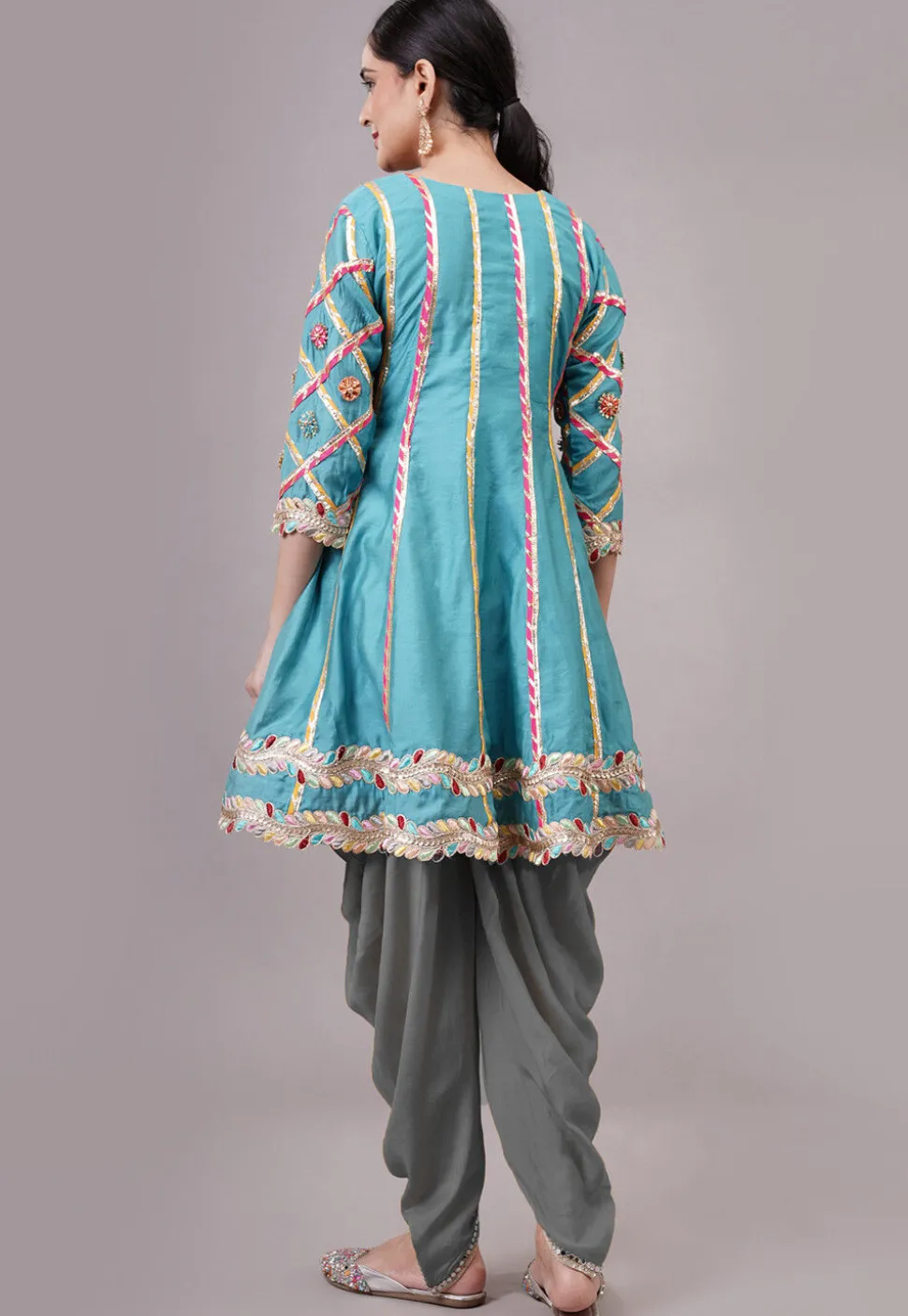 Embroidered Chanderi Silk Anarkali Suit in Blue
