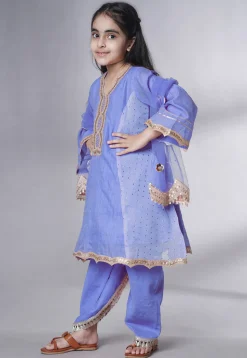 Embroidered Chanderi Silk Punjabi Suit in Light Purple
