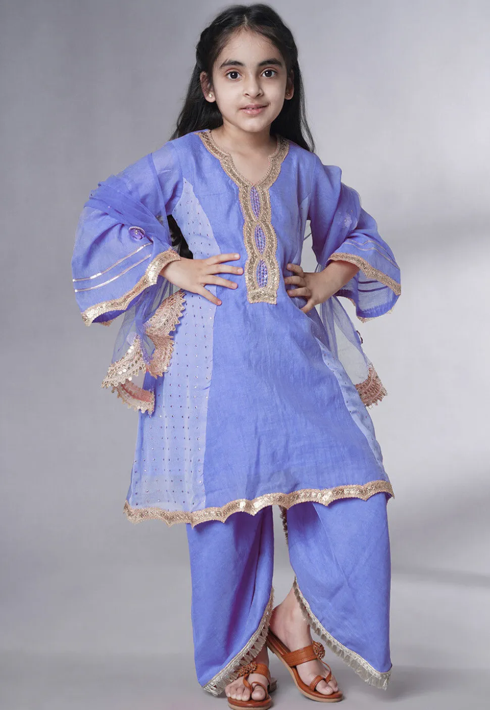 Embroidered Chanderi Silk Punjabi Suit in Light Purple
