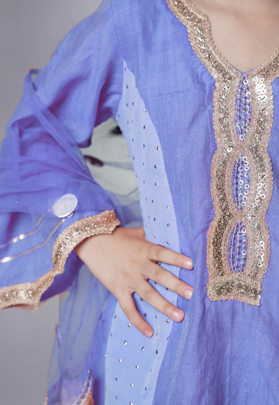 Embroidered Chanderi Silk Punjabi Suit in Light Purple
