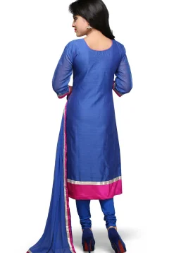 Embroidered Chanderi Straight Cut Suit In Blue