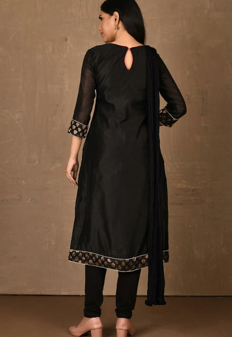 Embroidered Chanderi Straight Suit in Black