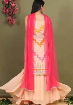 Embroidered Chiffon Lehenga in Light Peach