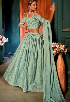 Embroidered Chiffon Lehenga in Sea Green