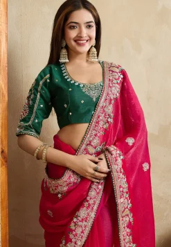 Embroidered Chiffon Saree in Fuchsia