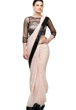 Embroidered Chiffon Saree in Baby Pink