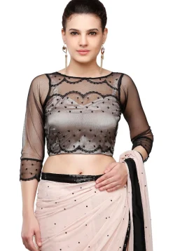 Embroidered Chiffon Saree in Baby Pink
