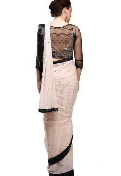 Embroidered Chiffon Saree in Baby Pink