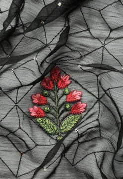 Embroidered Chiffon Saree in Black
