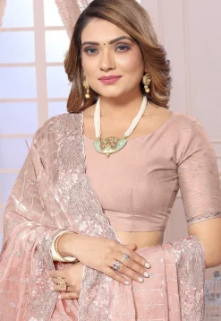 Embroidered Chiffon Saree in Peach