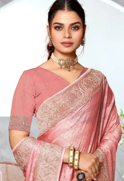 Embroidered Chinon Chiffon Saree in Peach