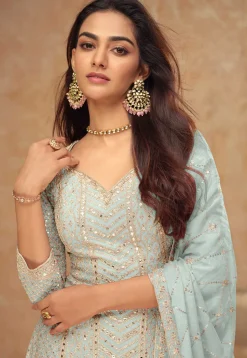 Embroidered Chinon Chiffon Pakistani Suit in Light Blue