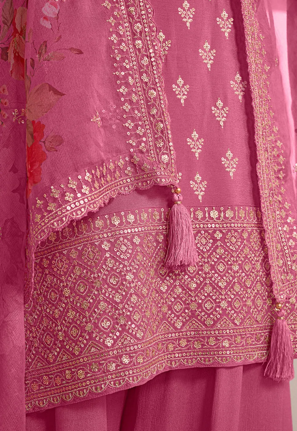 Embroidered Chinon Chiffon Pakistani Suit in Pink