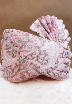 Embroidered Chinon Chiffon Turban in Pink