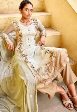 Embroidered Chinon Chiffon Pakistani Suit in Beige