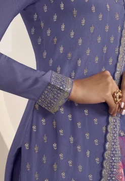 Embroidered Chinon Chiffon Pakistani Suit in Indigo Blue